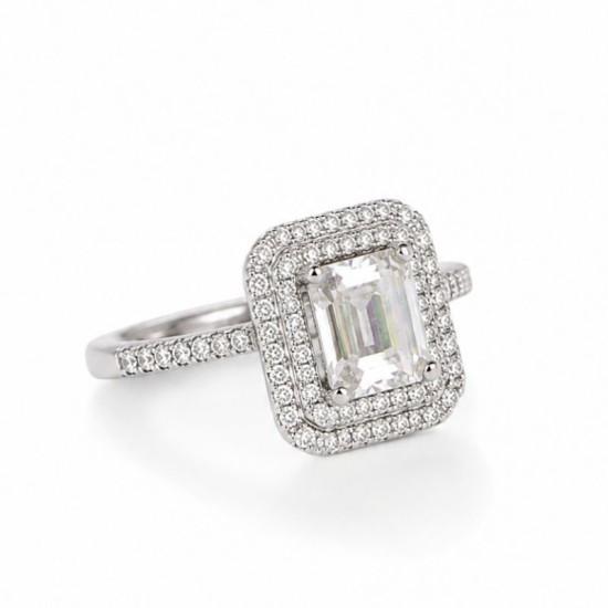 Bague Rectangulaire en Argent 925 Sertie de Zircons